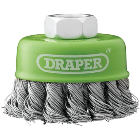 Draper 65mm Stainless Steel Twist-Knot Wire Cup Brush with M14 Thread for Heavy-Duty Cleaning and Surface Preparation