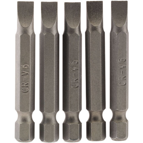 Draper 6mm 1/4 Hex. Plain Slot Insert Bit 50mm Long x 5 (64273)