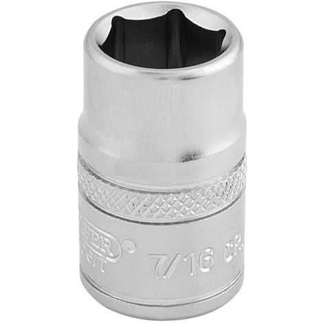 Draper 7/16" 6-Point Socket, 3/8" Drive, Micro Satin Chrome Finish, Model 16551, Imperial Square Drive Socket