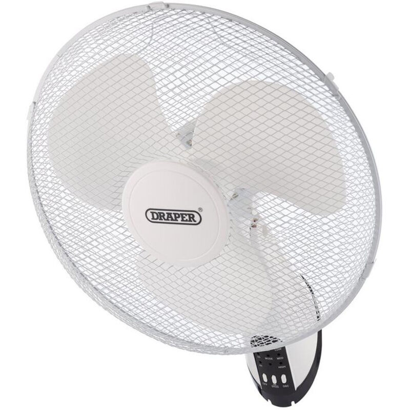 70975 Oscillating Wall Mounted Fan with Remote Control, 16', 3 Speed - Draper