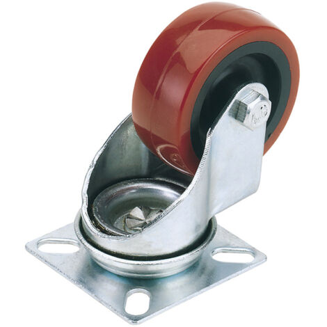 Draper 75mm Dia. Swivel Plate Fixing Polyurethane Wheel - S.W.L. 70Kg (65513)