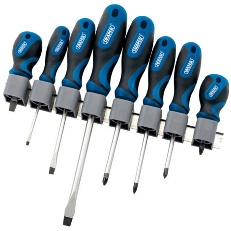 Draper 8-Piece Soft Grip Screwdriver Set with Wall-Mountable Storage Rack (Model 48933)