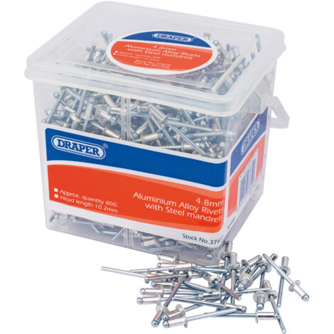 Draper 800-Piece Tub of 4.8mm Diameter Blind Rivets (Approx. 10.2mm Length) Model 37659