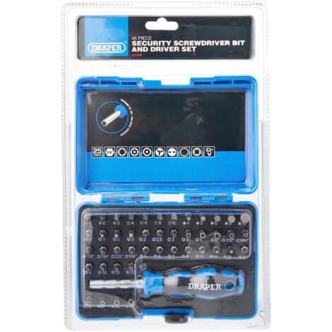 Draper 82399 - Set di punte per cacciavite di sicurezza, 45 pezzi, colore: Nero e Argento
