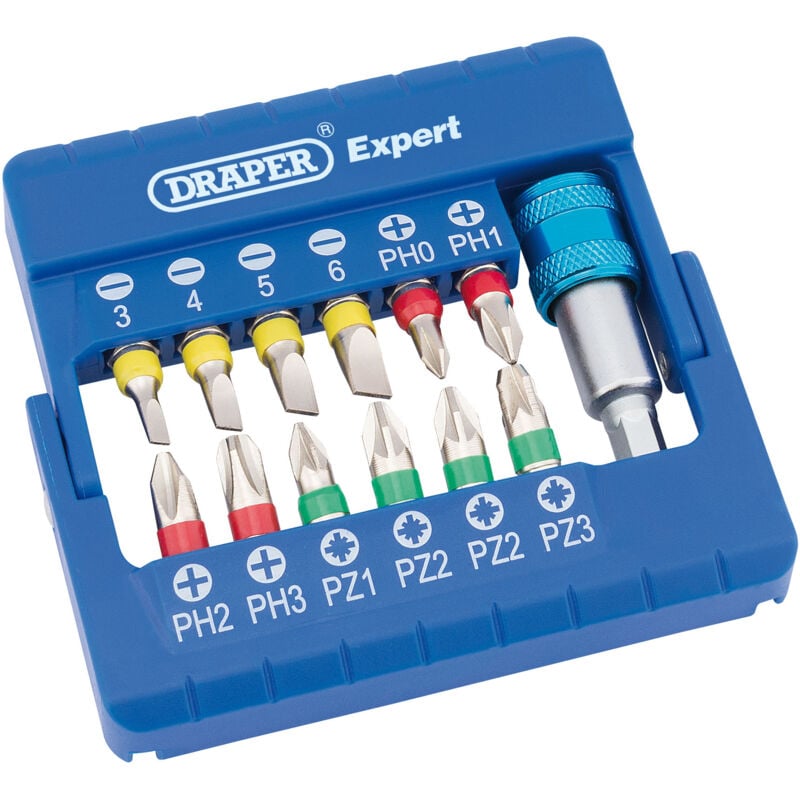 Draper Expert 13-Piece Coloured Screwdriver Bit Set with Magnetic Holder (Model 82401)