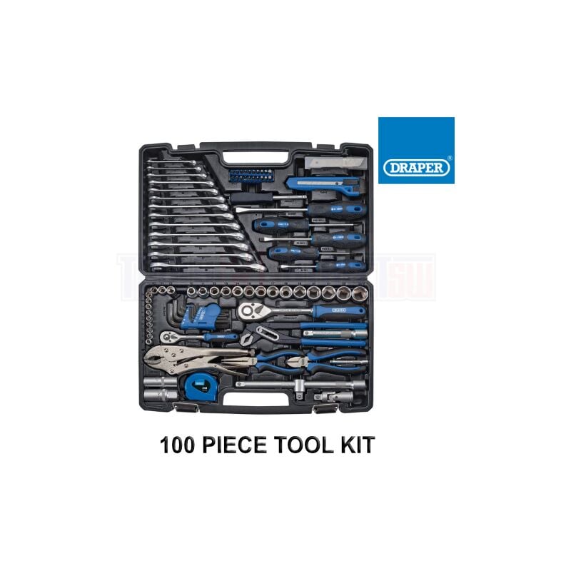 100PC Metric Tool Kit 1/4 & 1/2 Sockets, bit & Spanner Set 08627 - Draper