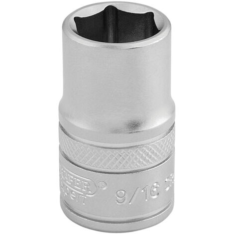 Draper 9/16 Inch 6-Point Square Drive Imperial Socket (Micro Satin Chrome Finish) – Model 16627