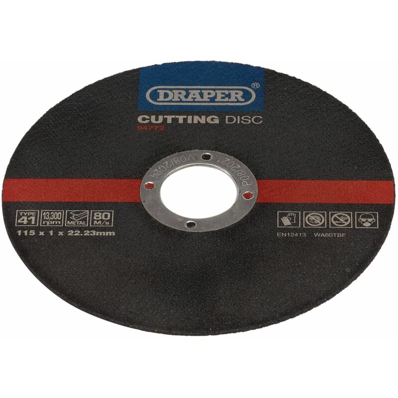 Draper - Metal Cutting Discs, 115 x 1 x 22.23mm (Pack of 100) (94772)