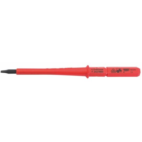 Draper 9651P Ergo Plus Interchangeable Blade VDE Insulated Flat-Head Screwdriver, Blue, 4mm x 100mm
