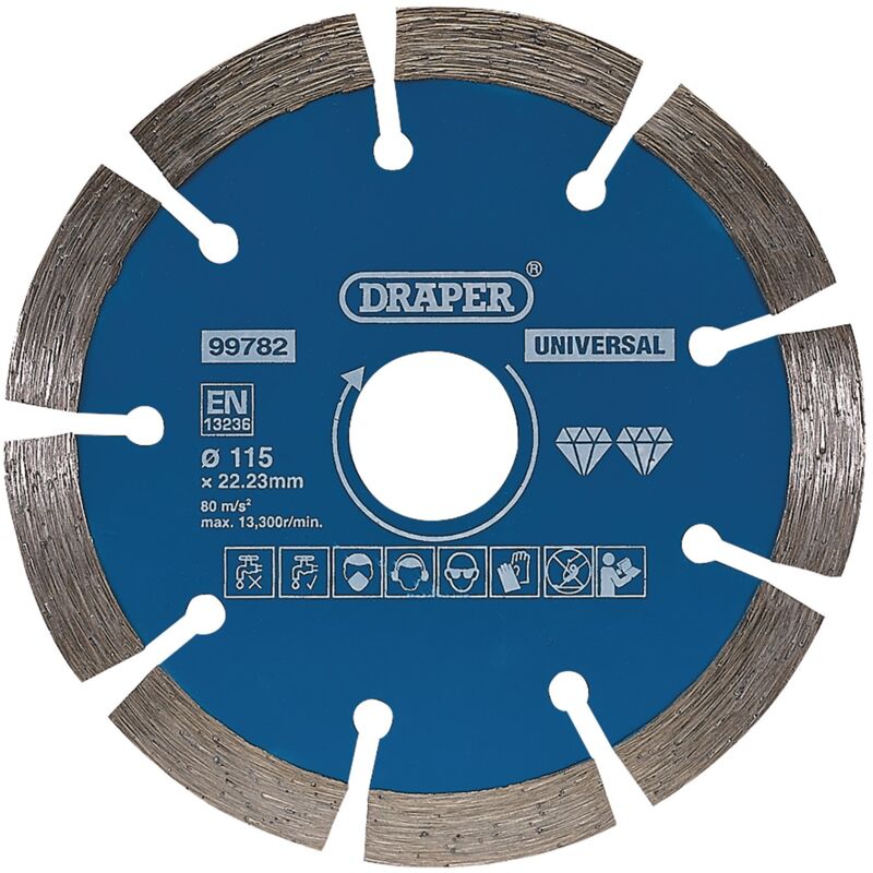 Draper 99782 Segmented Diamond Blade, 115mm - Durable Cutting Tool for Masonry and Concrete