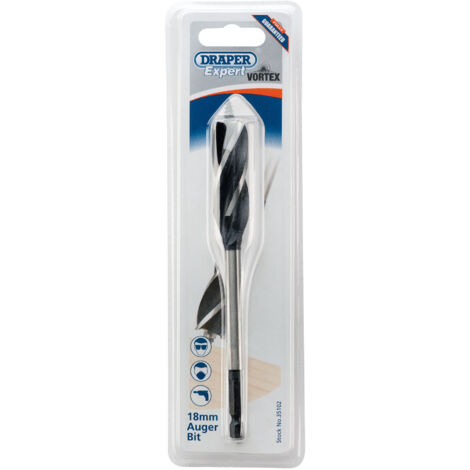 Draper AB4F Expert 4-Fluted Vortex Auger Bits – 18 x 165mm for Drilling and Woodworking