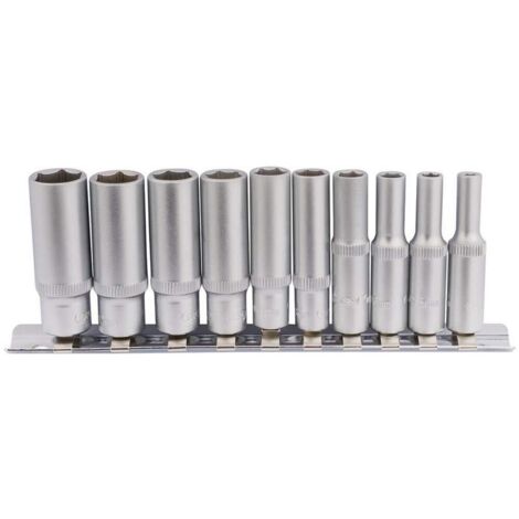 Draper BD10MMD 1/10,2 cm centimetri. Dr. Metric Deep Sockets on metal rail (10 pezzi), blu