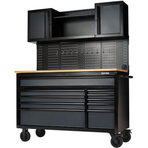 Draper BUNKER Grey Roller Workstation with Workbench, 10 Drawer, 56 Inches, Model 08242