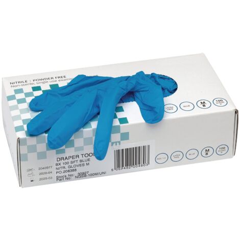 Draper BX 100 SFT Blue Nitrile Gloves – Medium, Pack of 100