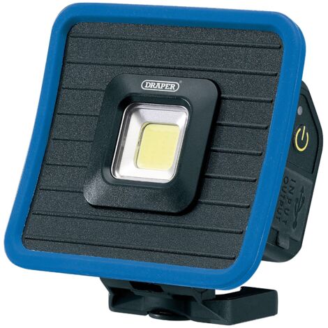 Draper COB LED Rechargeable Mini Flood Light and Power Bank – 10W, 1000 Lumens, Blue, with Magnetic Base, Hanging Hook, and USB-C Cable