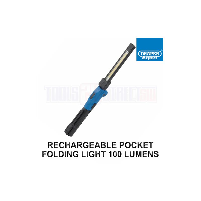 Image of Expert cob smd led Rechargeable Pocket Folding Slim Light 100 Lumens usb-c Charger Supplied 64499 - Draper