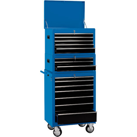 Draper COMBI TOOL CHEST in Blue – 26-Inch 15-Drawer Combination Roller Cabinet and Tool Storage Chest (Model 04593)
