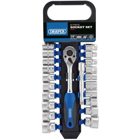 Draper DD22AM/PR quadrangolare, presa per mm/AF e cricchetto, blu, 3/20,3 cm, set di 22 pezzi