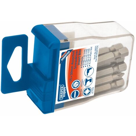Draper Expert 1/4" Hex Assorted Insert Bits Set (15 Pieces) in Plastic Storage Case