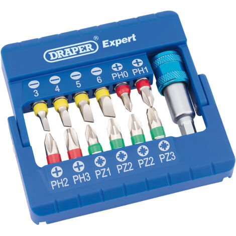 Draper Expert 13-Piece Coloured Screwdriver Bit Set with Magnetic Holder (Model 82401)