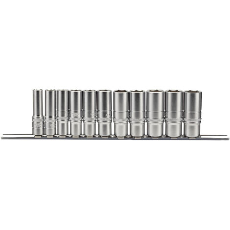 Draper Expert 16495 3/8" Square Drive Imperial Deep Socket Set on Metal Rail – 11 Pieces