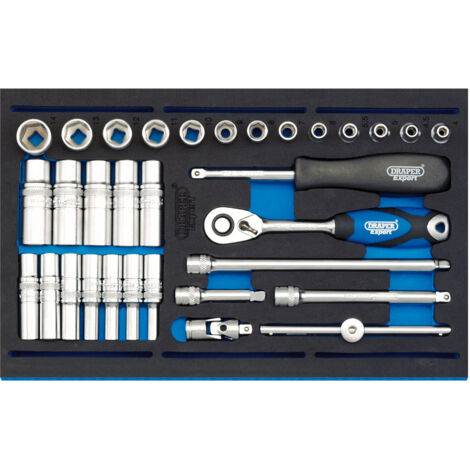 Draper Expert 32-Piece 1/4" Socket Set with EVA Insert Tray in 1/4 Drawer Storage Case