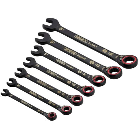 Draper Expert 7-Piece HI-TORQ® Reversible Metric Ratchet Combination Spanner Set in Black