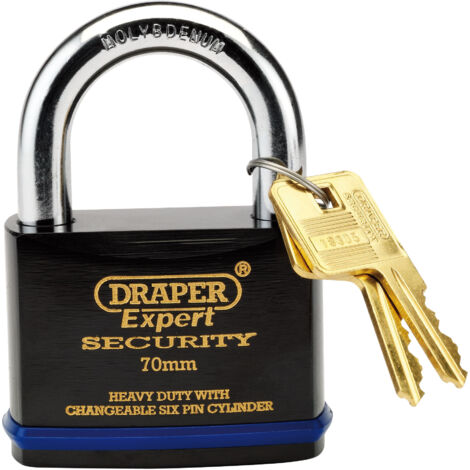 Draper Expert 70mm Heavy Duty Padlock with Super Tough Molybdenum Steel Shackle and 2 Keys