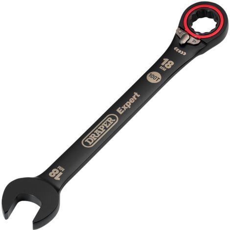 Draper Expert HI-TORQ® Metric Reversible Ratchet Combination Spanner, 18mm, Black
