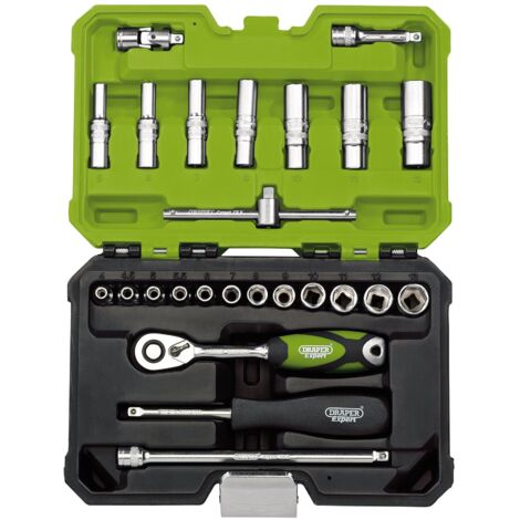 Draper Expert Metric Socket Set, 1/4" Square Drive, 25-Piece, Green