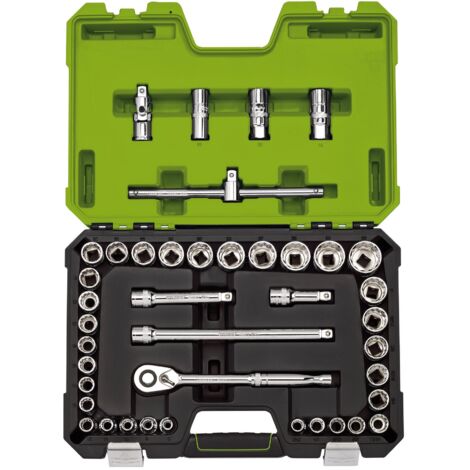 Draper Expert MM/AF Combined Socket Set, 1/2 Inch Square Drive, 41-Piece, Green