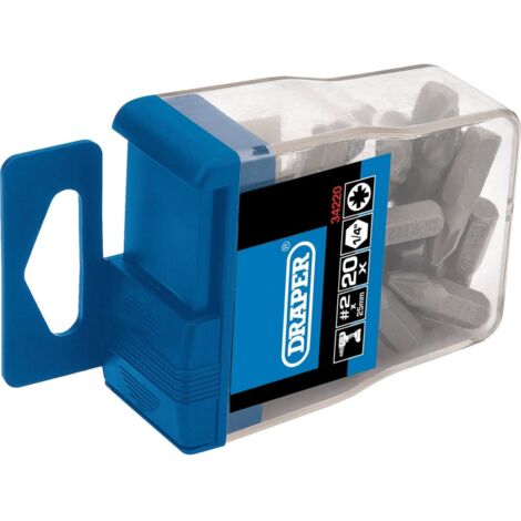 Draper Expert No.2 PZ Type 1/4" Insert Bits Set – 20 Pieces in Durable Plastic Storage Case