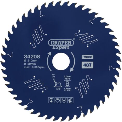 Draper Expert TCT Circular Saw Blade for Wood with PTFE Coating, 210 x 30mm, 48 Teeth (Model 34208)