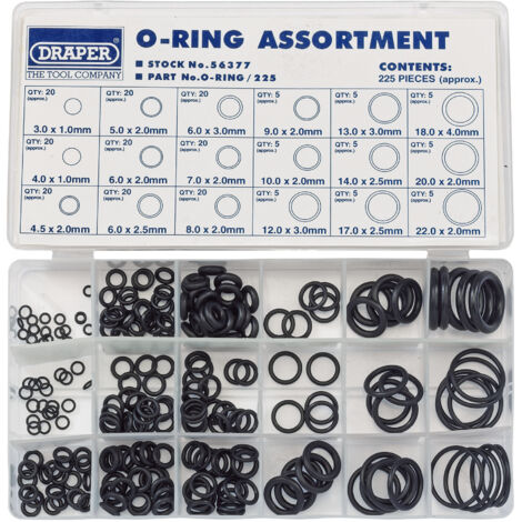 Draper Heavy Duty Black Safety Grip Tape Roll (3.7M x 50mm) – 225-Piece O-Ring Assortment (Model 56377)