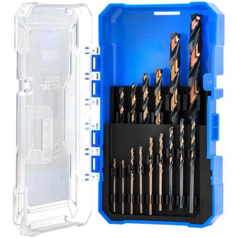 Draper HSS Turbo Titanium Drill Bit Set – 15-Piece High-Speed Steel Turbo Drill Bits for Metal and Hard Materials