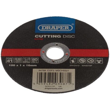 Draper Metal Cutting Disc for Metal, 100 x 1 x 16mm, Model 94768
