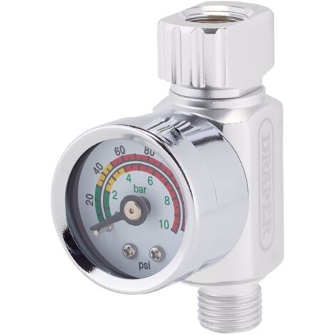 Draper ON-GUN AIR REGULATOR with Gauge – 1/4" BSP, Model 28377, Professional Air Pressure Regulator for Pneumatic Tools
