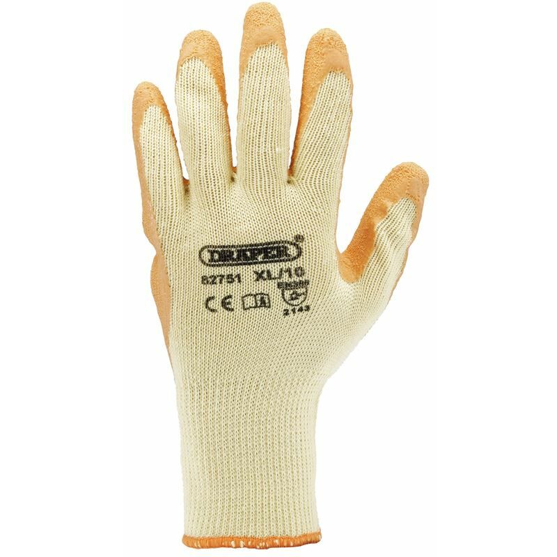 Pack of Ten, Orange Heavy Duty Latex Coated Work Gloves - ExtraLarge (82751) - Draper