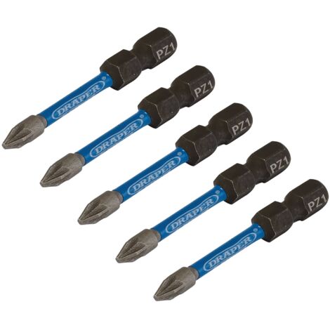 Draper PZ1X50MM Impact Screwdriver Bits Set – 5-Piece PZ-Type, 1/4" Hex Shank