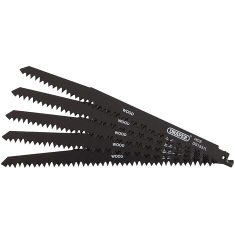 Draper Reciprocating Saw Blades for Wood Cutting, 240mm Length, 5 TPI, Pack of 5