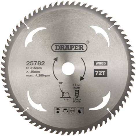 Draper TCT Circular Saw Blade for Wood – 315mm Diameter, 30mm Arbor, 72 Teeth, Model 25782