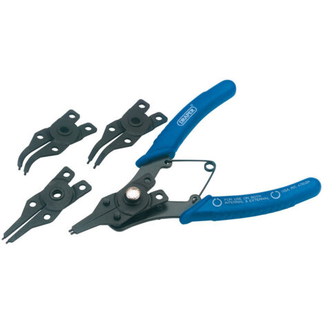 Draper Tools Adjustable Interchangeable-Head Seeger Circlip Pliers for Precision Retaining Ring Installation