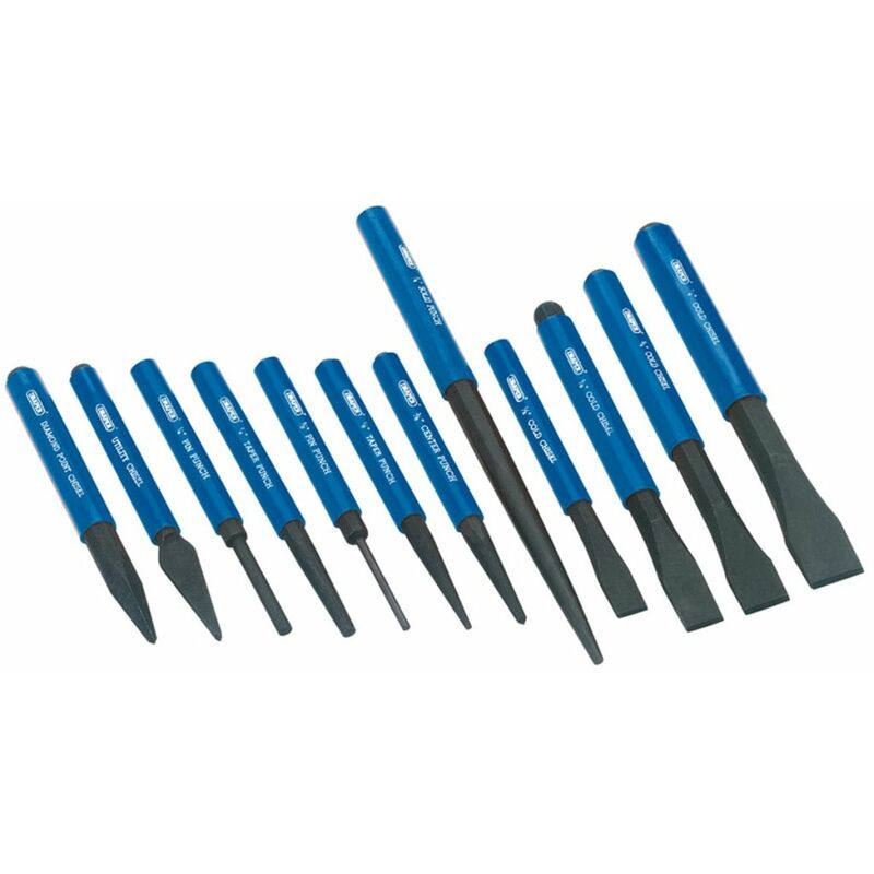 

Draper Tools Juego cincel y punzón 12 piezas azul 26557