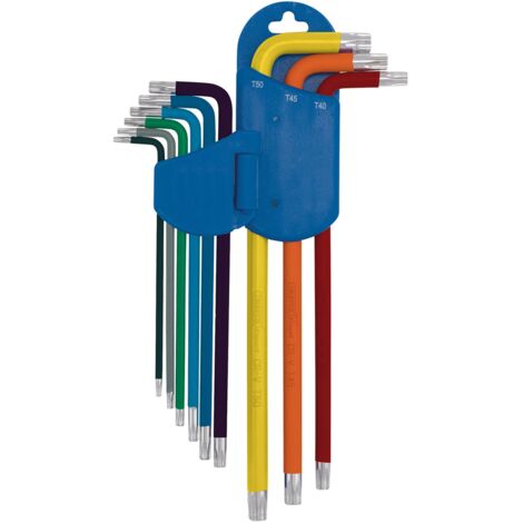 Draper XL COLOUR TX STAR KEY SET 9PC 04926 TX-STARÂ® Metric Extra-long Arm Key Set, Colour Coded (9 Piece)