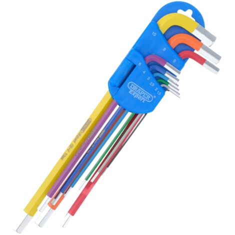Draper XL Expert 9-Piece Metric Colour-Coded Extra-Long Arm Hex Key Set (Model 04911)