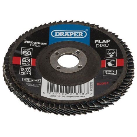 Draper Zirconium Oxide Flap Disc, 100mm Diameter x 16mm Thickness, 60 Grit, Model 82351