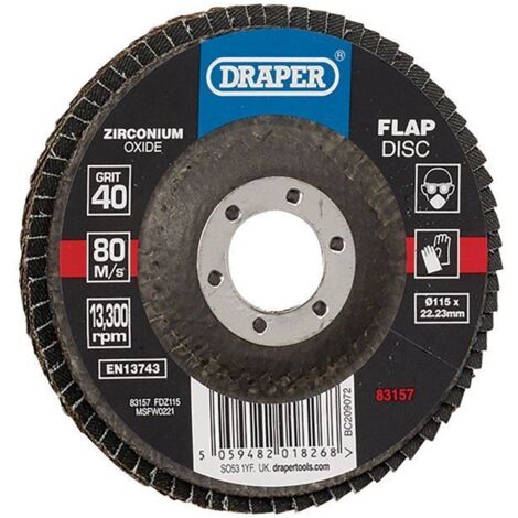 Draper Zirconium Oxide Flap Disc, 115 x 22.23mm, 40 Grit (Model 83157)