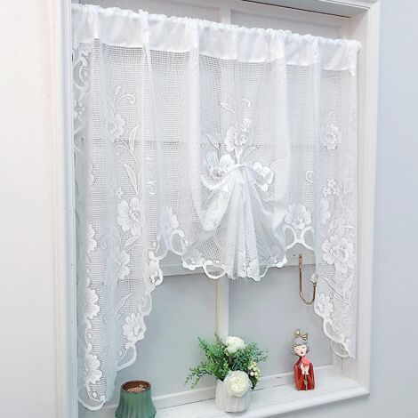 Draperie Tulle Rideau Court Sheer Kitchen Tie Rideau Réglable (Blanc)