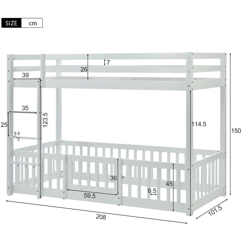 L&h-cfcahl - 200x90cm Lit superposé avec escalier à angle droit, lit avec barrières et petites portes, lit d'enfant avec protection contre les chutes