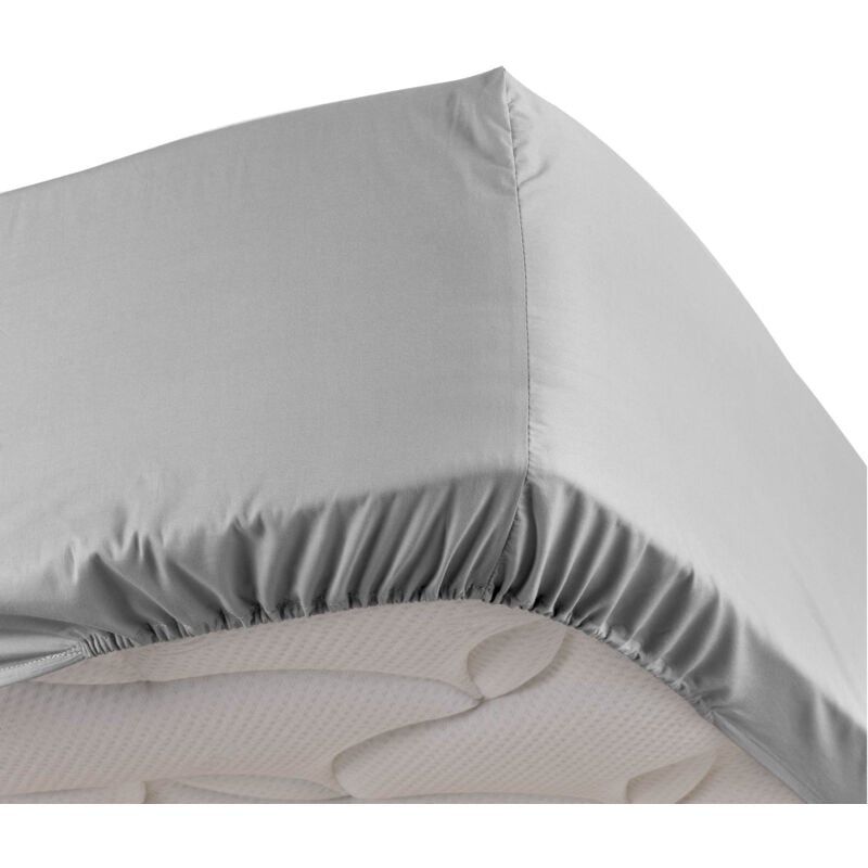 Drap housse gris 90 x 190 cm en percale Bonnet de 30 cm
